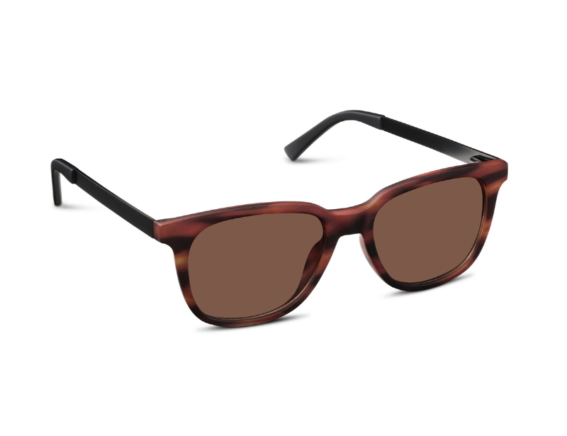 Retro-style sunglasses with a brown tortoiseshell frame and brown tinted lenses, shown on a clean white background.