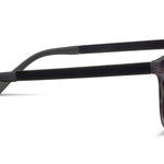Black sunglasses with reflective lenses on a white background