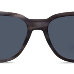 Sunglasses with dark frames and lenses on a white background