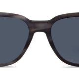 Sunglasses with dark frames and lenses on a white background