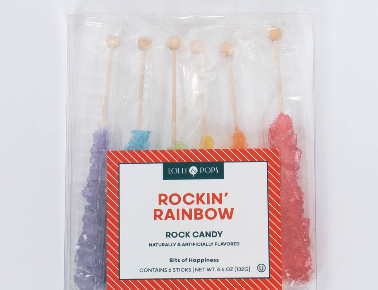 Rockin' Rainbow Rock Candy Pack by Lolli & Pops in Strawberry, Orange, Lemon, Watermelon, Blue Raspberry, & Grape. 
