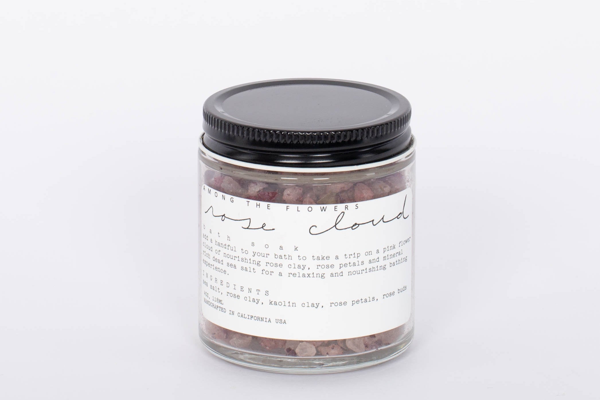 Among the Flowers Rose Cloud Bath Soak. R O S E C L O U D  Rose clay is a nourishing clay rich in minerals and moisturizing benefits for the skin. It also provides a level of detoxification by attracting toxins. Skin will feel soft and hydrated. Rose petals and sea salt combine in a soothing pink cloud then absorb into your body and serve the cells and their function.