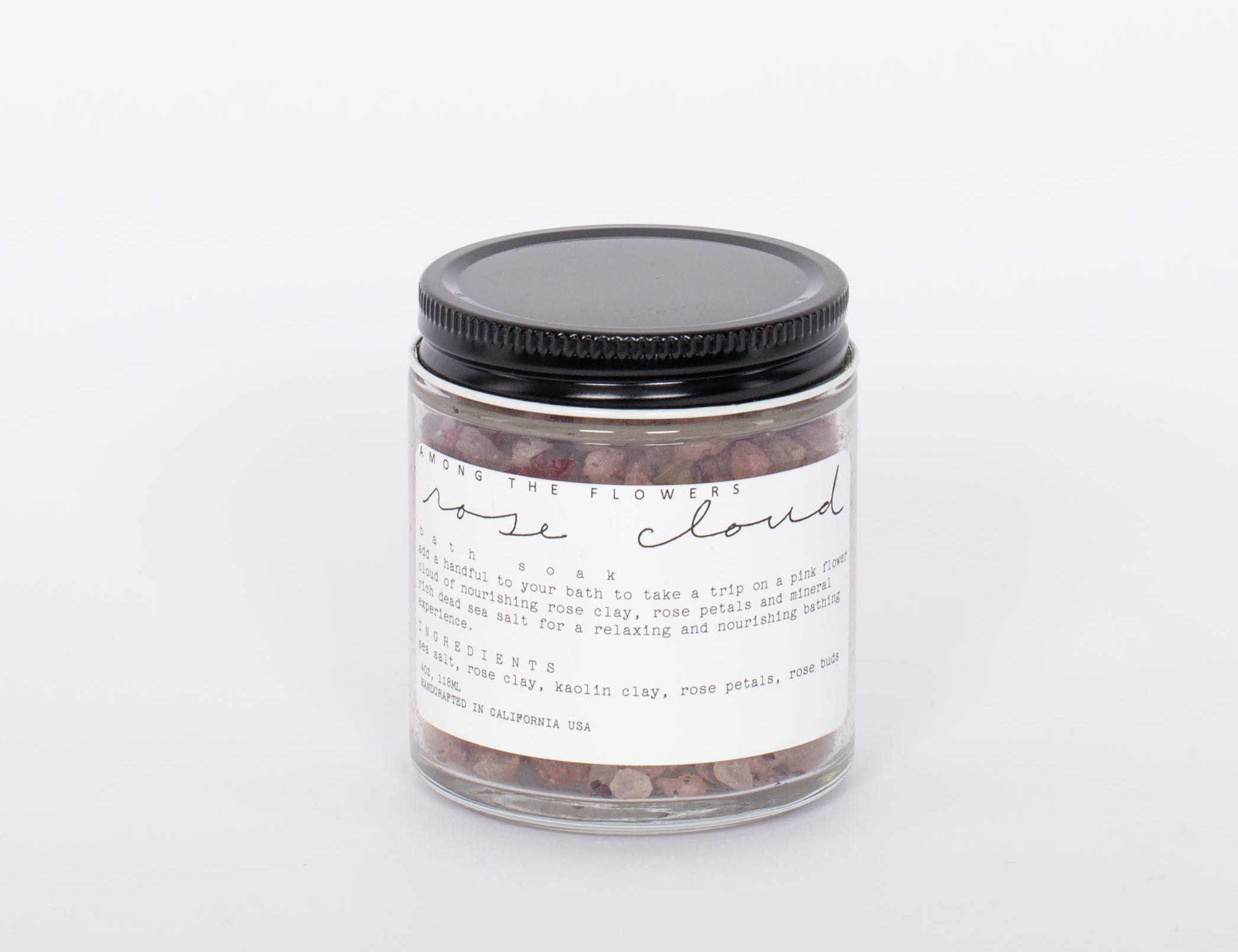 Among the Flowers Rose Cloud Bath Soak. R O S E C L O U D  Rose clay is a nourishing clay rich in minerals and moisturizing benefits for the skin. It also provides a level of detoxification by attracting toxins. Skin will feel soft and hydrated. Rose petals and sea salt combine in a soothing pink cloud then absorb into your body and serve the cells and their function.