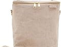 SoYoung Lunch Poche in Ecru linen with a top handle and detachable shoulder strap, on a white background