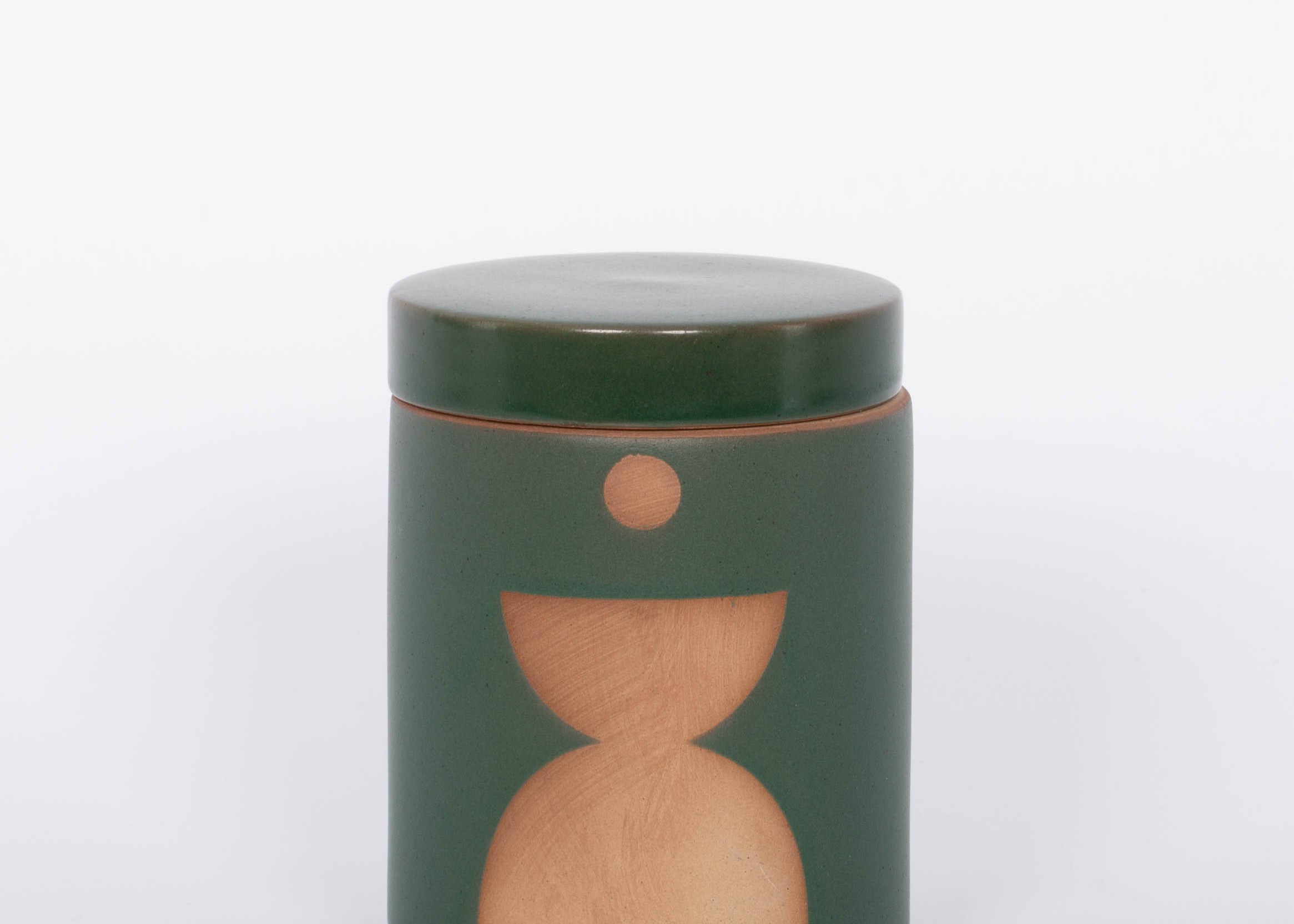 Spanish Moss Candle. Dark green and earth brown. Ceramic vessel with raw block shape and hole in bottom, serves as a perfect planter after candle is used up. 