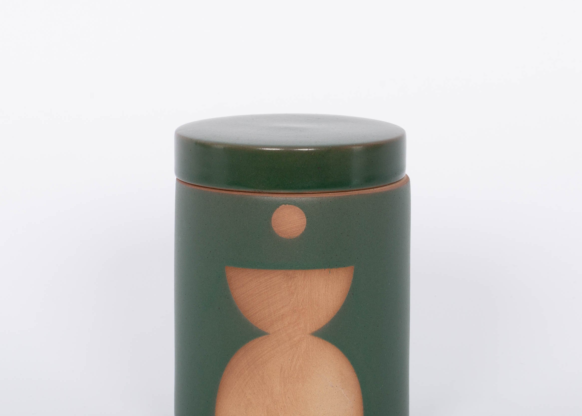 Spanish Moss Candle. Dark green and earth brown. Ceramic vessel with raw block shape and hole in bottom, serves as a perfect planter after candle is used up. 
