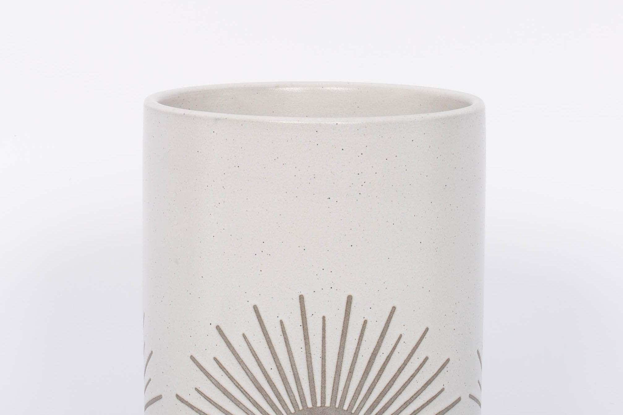 Small half sun Sunrise to Sunset planter Pot by Citrine with golden sun design on natural white. 