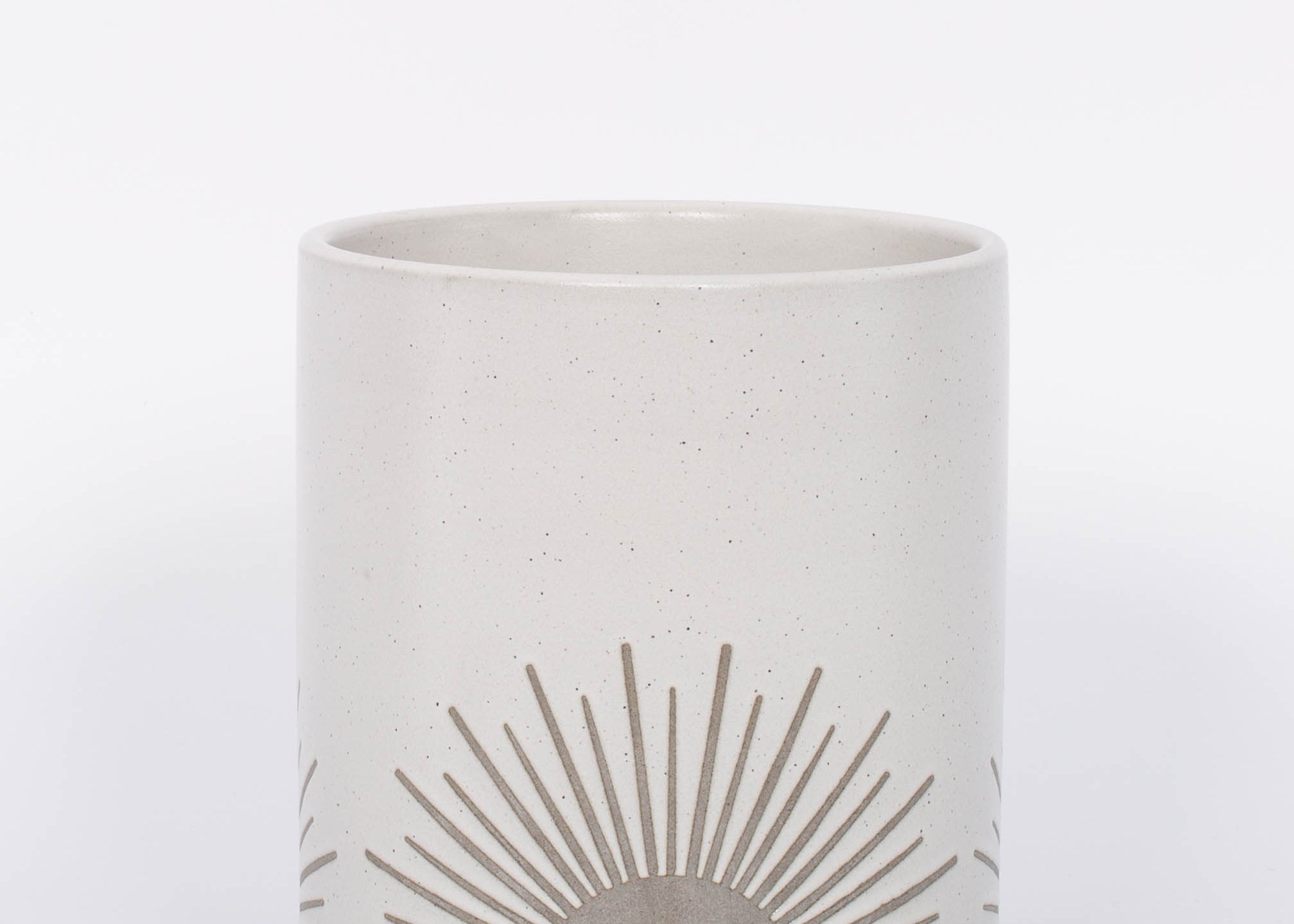 Small half sun Sunrise to Sunset planter Pot by Citrine with golden sun design on natural white. 