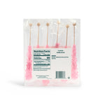 Nostalgic bubblegum flavored Think Pink Rock Candy by Lolli & Pops. Clear pack of 6. Backside view.