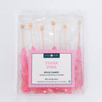 Nostalgic bubblegum flavored Think Pink Rock Candy by Lolli & Pops. Clear pack of 6.