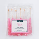 Nostalgic bubblegum flavored Think Pink Rock Candy by Lolli & Pops. Clear pack of 6.