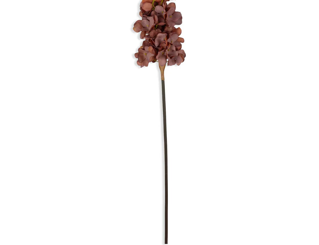 Abigail Ahern Artificial Cone Hydrangea in Antique Pink, single warm pink faux stem on white