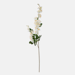 Abigail Ahern Artificial Cream Campanula, single tall faux stem with white bell flowers and green leaves on white