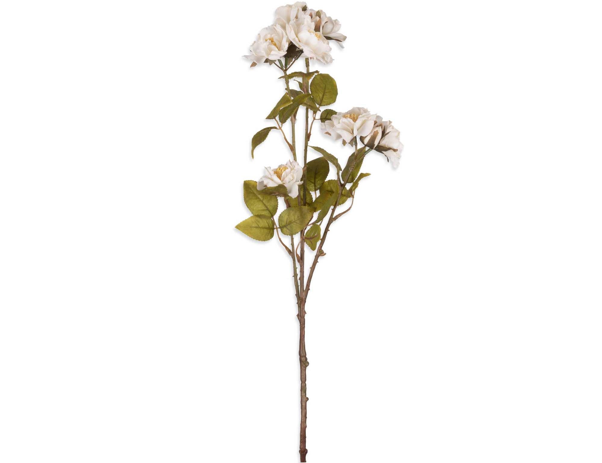 Abigail Ahern Artificial Rose Cream Spray, single faux stem with white roses and green leaves on white