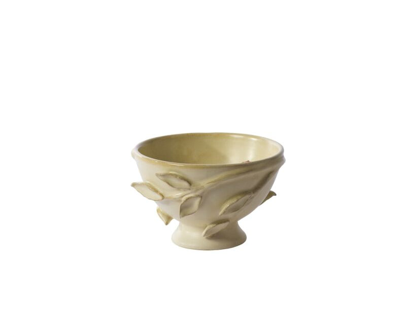Bianca Compote, the footed compote with raised leaves and branches in a warm cream glaze.