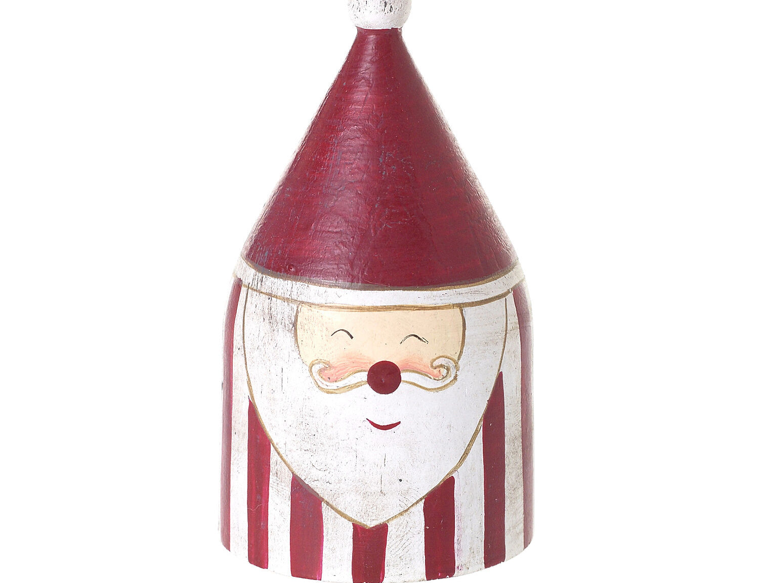 Candystripe Santa Collection, third view of a wooden Santa with a red and white hat