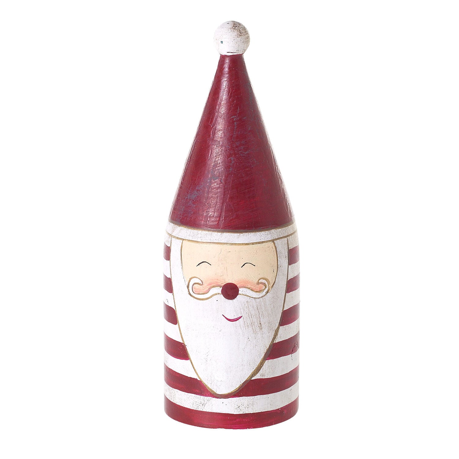 Candystripe Santa Collection, fourth view of a wooden Santa with a painted face