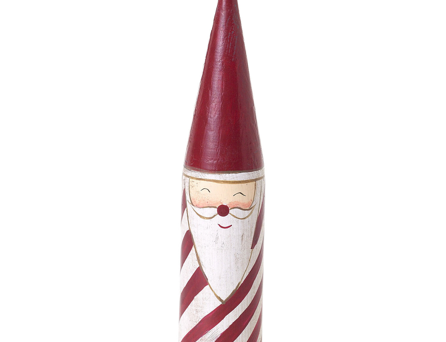 Candystripe Santa Collection, fifth view of a wooden Santa figure in a red hat