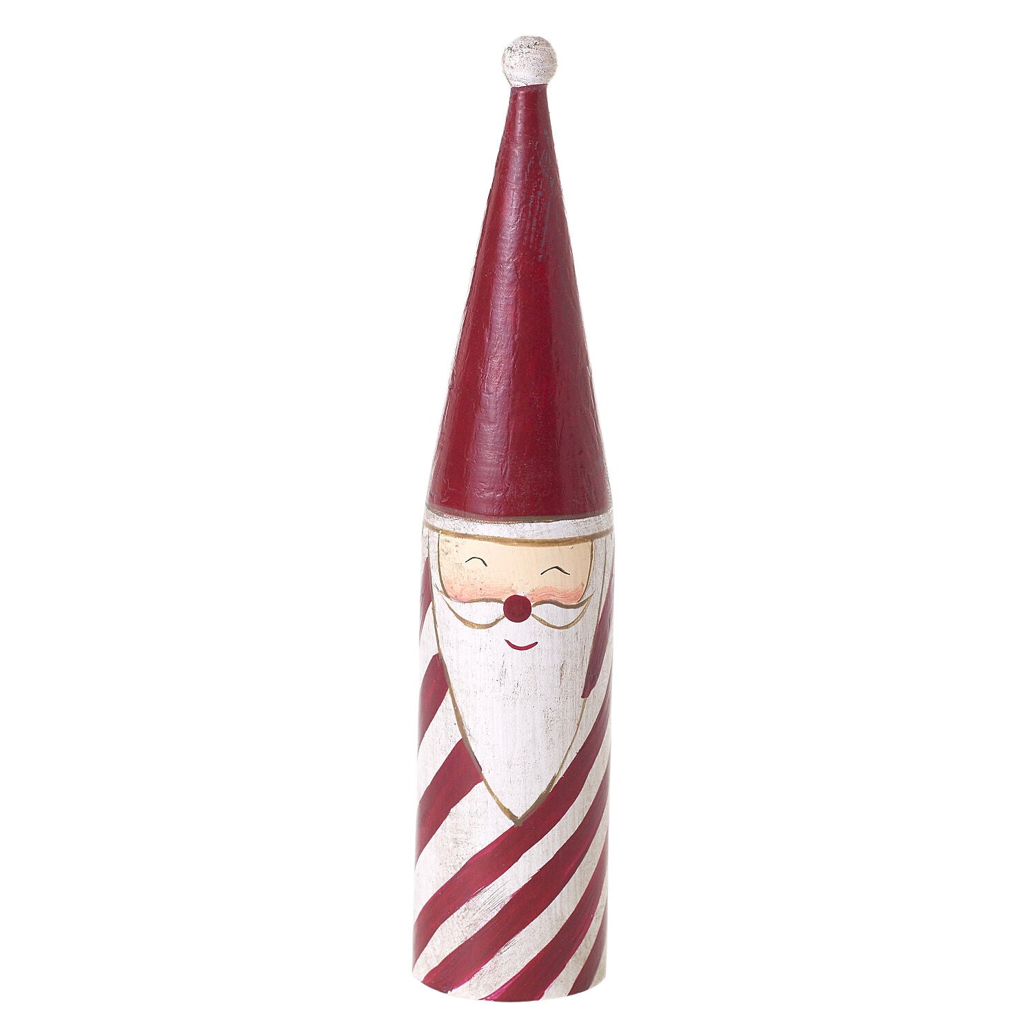 Candystripe Santa Collection, fifth view of a wooden Santa figure in a red hat