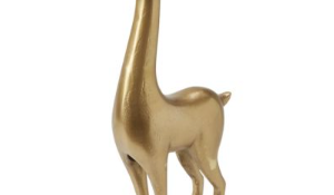 Gold Vixen Reindeer, tall gold standing deer sculpture on a rectangular gold base