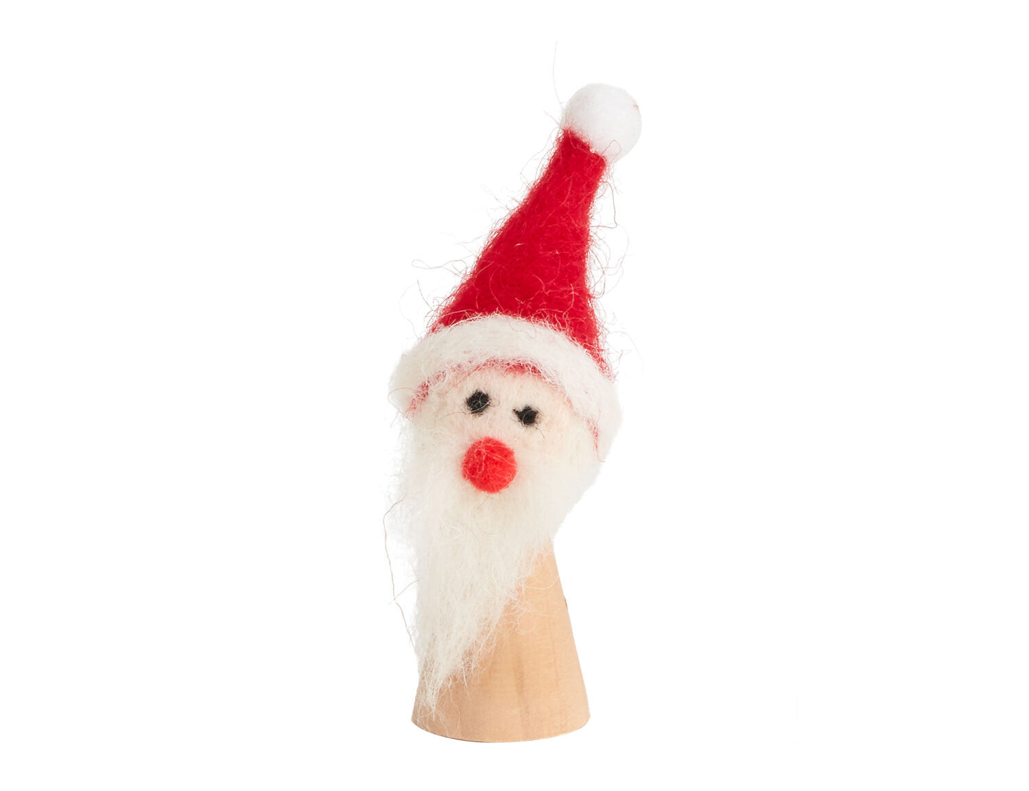 Nicholas Figurine, small wooden Santa with a felted red hat, white pompom, and white beard