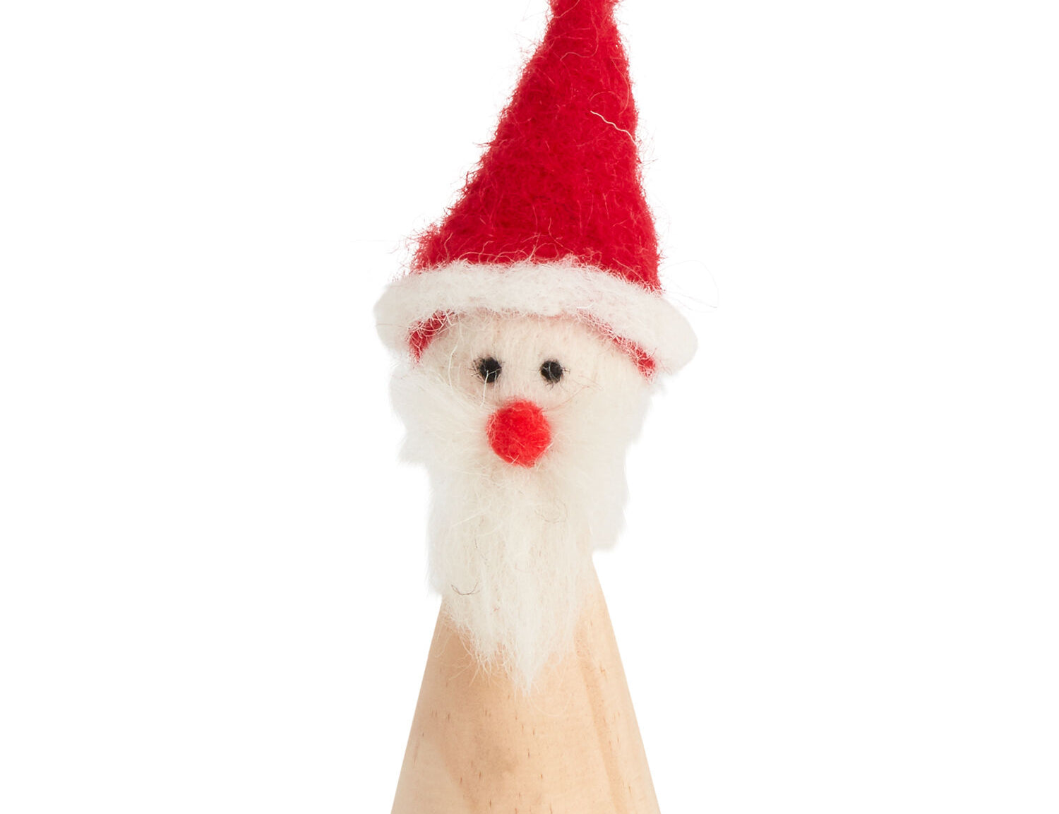 Nicholas Figurine, second view of the wooden Santa with a felted red hat and white beard