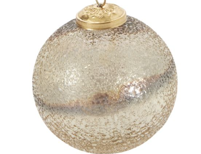 Northern Lights Gold Ornament, gold crackled mercury glass ball with a gold cap and ring