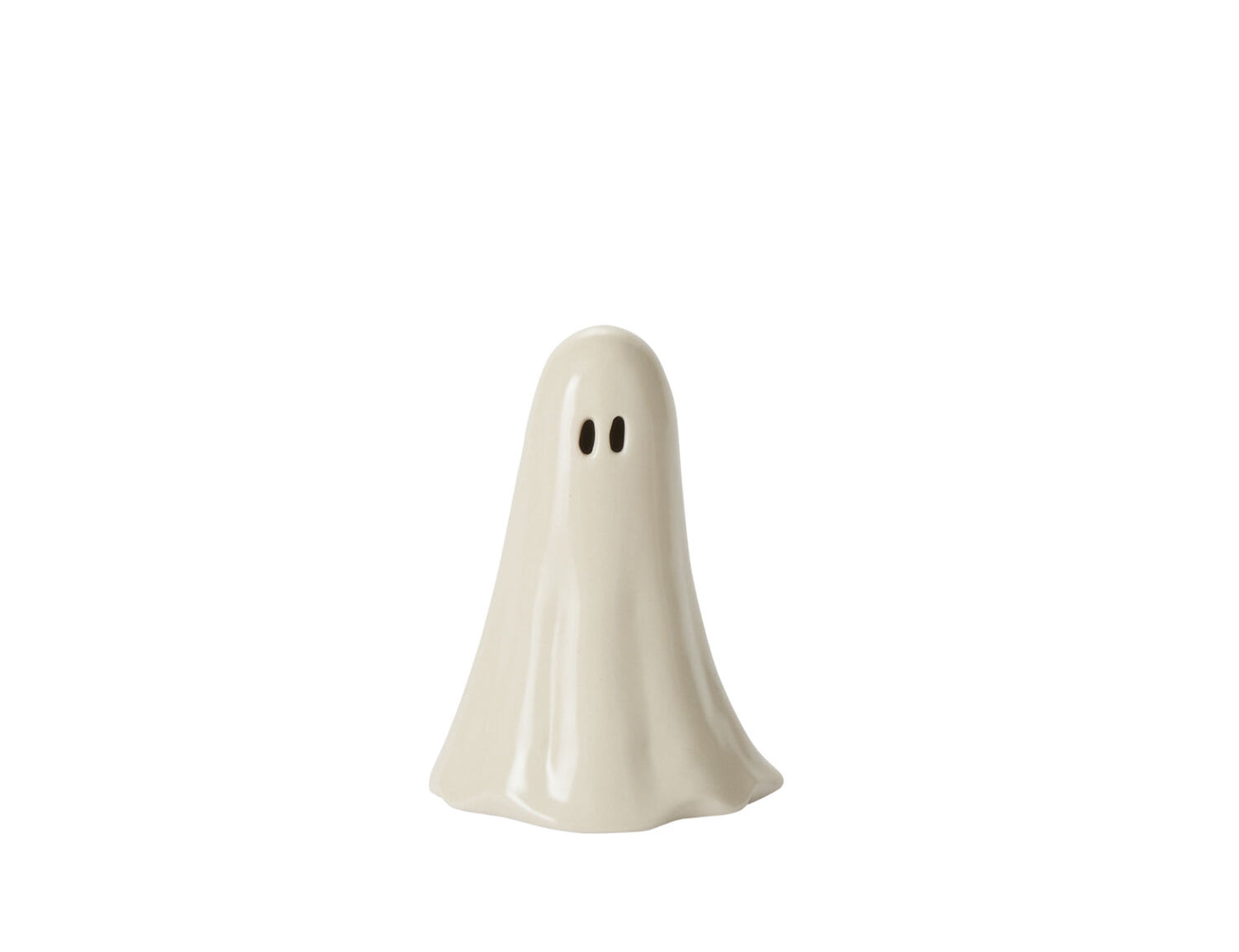 Not So Ghostly Figurine, sixth view, the ceramic ghost figurine on a plain background.