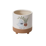 Optimistic Ghost Footed Pot, the footed ceramic planter with a speckled off white finish and a ghost decal.