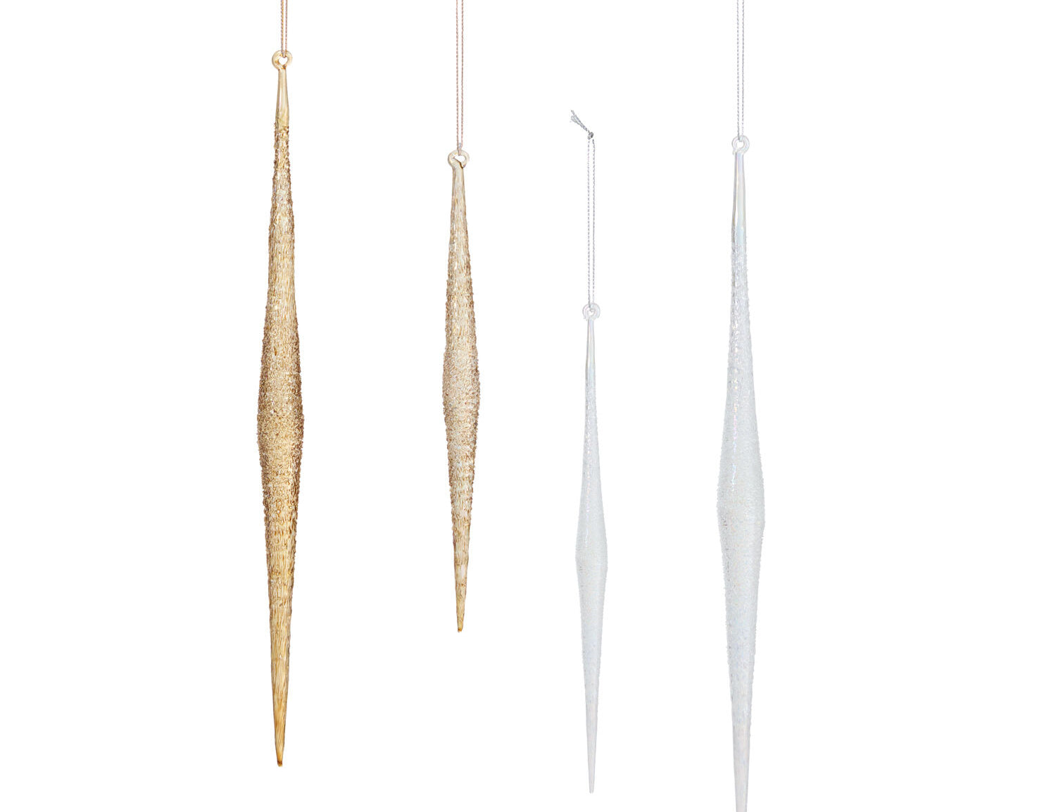 Sparkle Icicle Ornament, long tapered glass icicle with a twisted texture