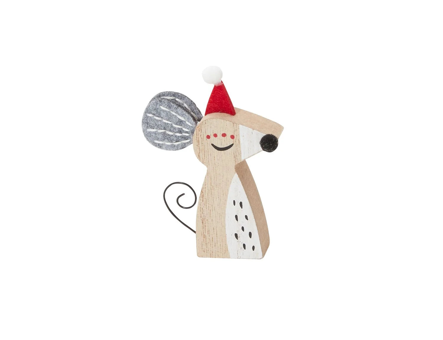 Winter Party Pip Figurine, small wooden figure in a red Santa hat holding a silver disco ball