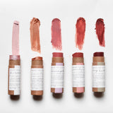 Among the Flowers Lip and Cheek Tints in five shades with color swatches above each tube