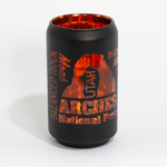 Matte black Arches National Park glass can with Delicate Arch and Balanced Rock in peach print, third view