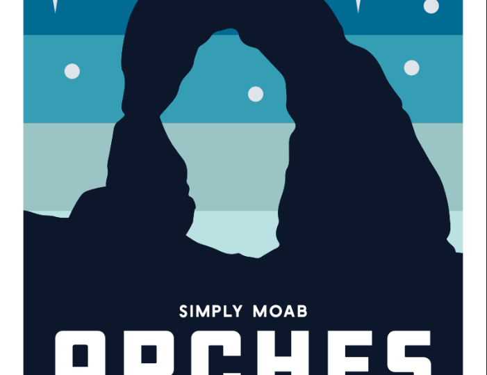 Arches National Park magnet with Delicate Arch in silhouette against banded night blues and white stars