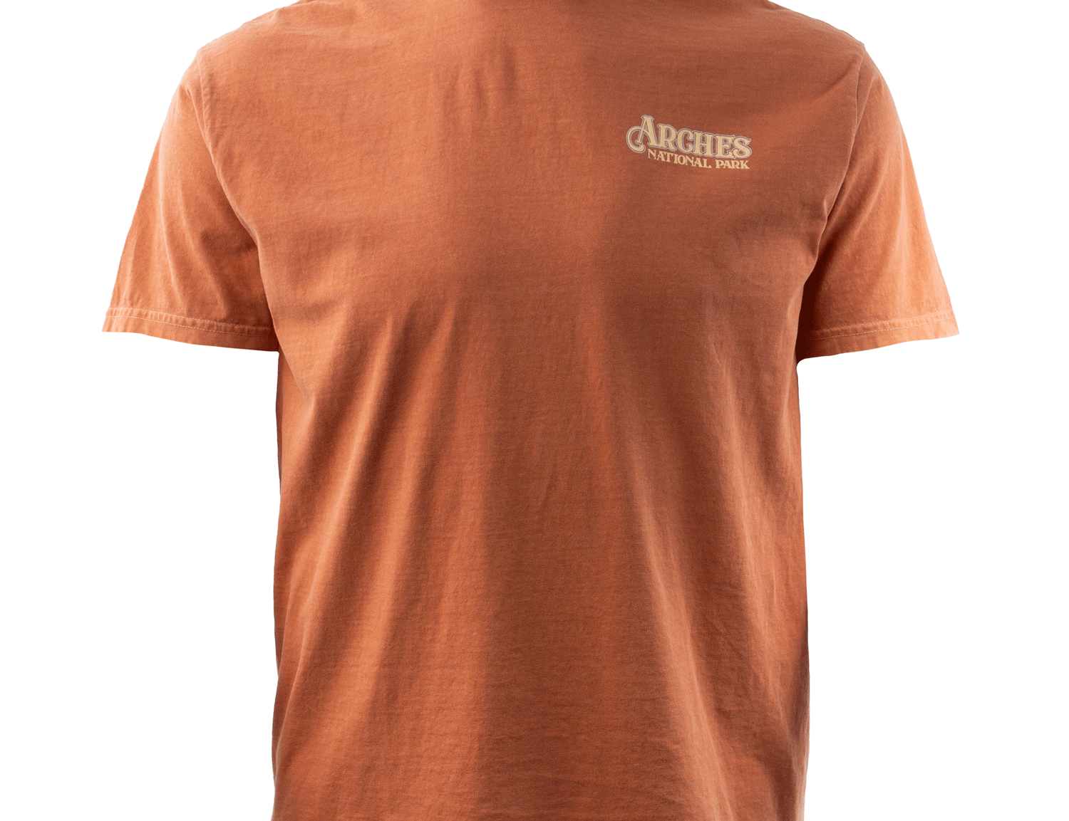 Arches National Park t shirt in yam with a vintage arch framing a desert scene
