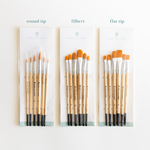 Bailey Rae Studio watercolor brush sets compared: round tip, filbert and flat tip