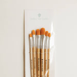 Bailey Rae Studio Filbert Watercolor Brush Set of 6 in its sleeve, showing the brush heads