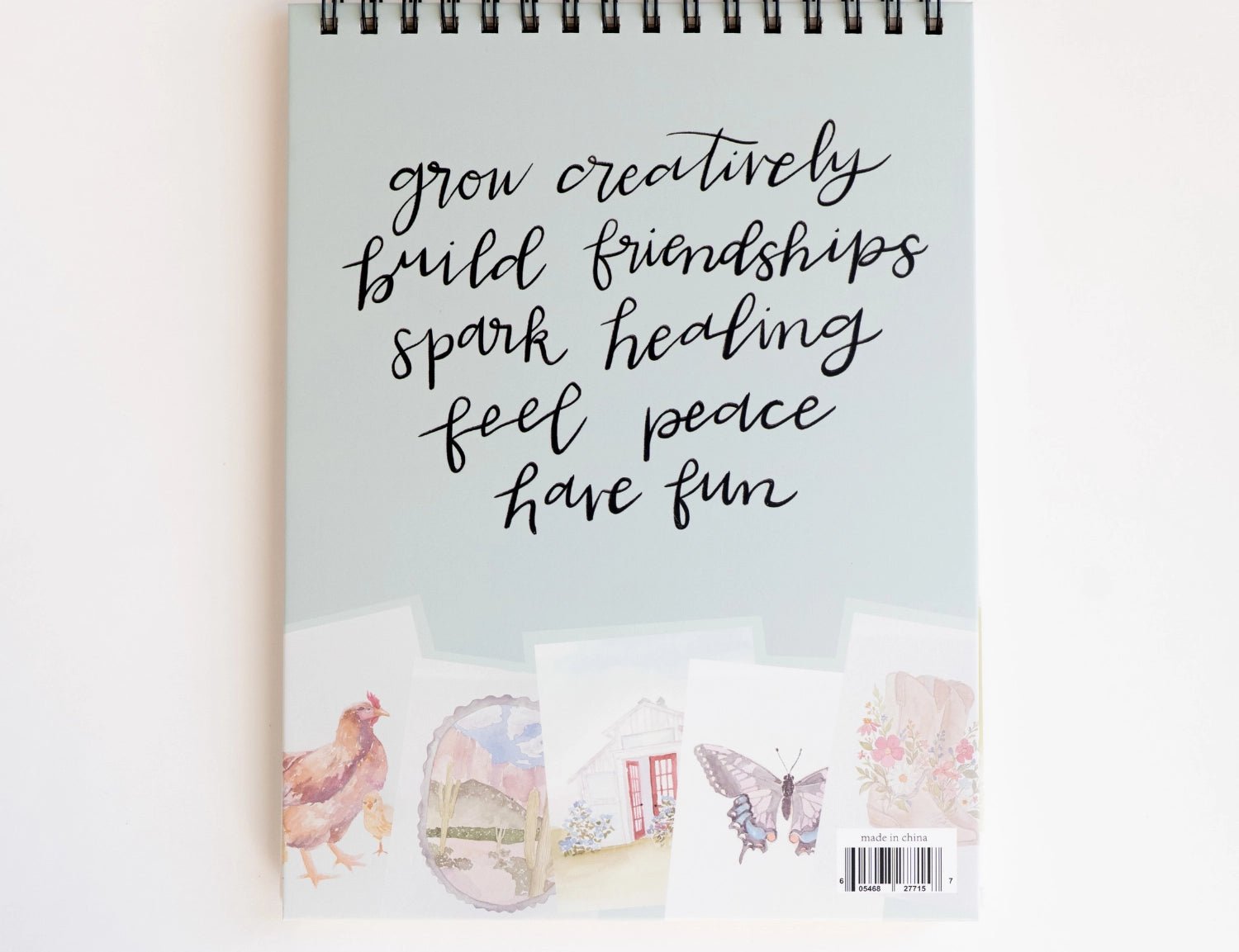 Bailey Rae Studio Floral Watercoloring Book back cover reading grow creatively, build friendships, spark healing