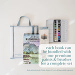Bailey Rae Studio Landscape Watercoloring Book bundled with a paint palette, brushes and carry bag