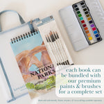 Bailey Rae Studio National Parks Watercoloring Book bundled with a paint palette, brushes and carry bag