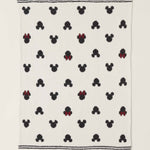 Barefoot Dreams Classic Disney Baby Blanket, a cream blanket with black Mickey and red-bow Minnie icons
