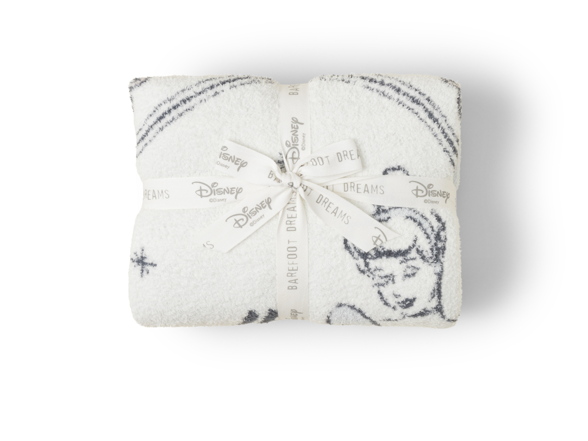 Barefoot Dreams Cozy Disney Princess Blanket in Cinderella folded and tied with a Disney ribbon, top view