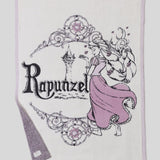 Close-up of the Rapunzel lettering and purple gown knit on the Barefoot Dreams Cozy Disney Princess Blanket