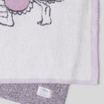 Close-up of the lavender knit and purple edge on the Barefoot Dreams Cozy Disney Princess Blanket in Rapunzel