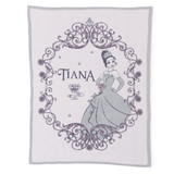 Barefoot Dreams Cozy Disney Princess Blanket in Tiana, a pale lavender knit blanket with a Tiana design