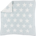 Barefoot Dreams CozyChic Dream Receiving Blanket in Stars, a light blue knit blanket with white stars