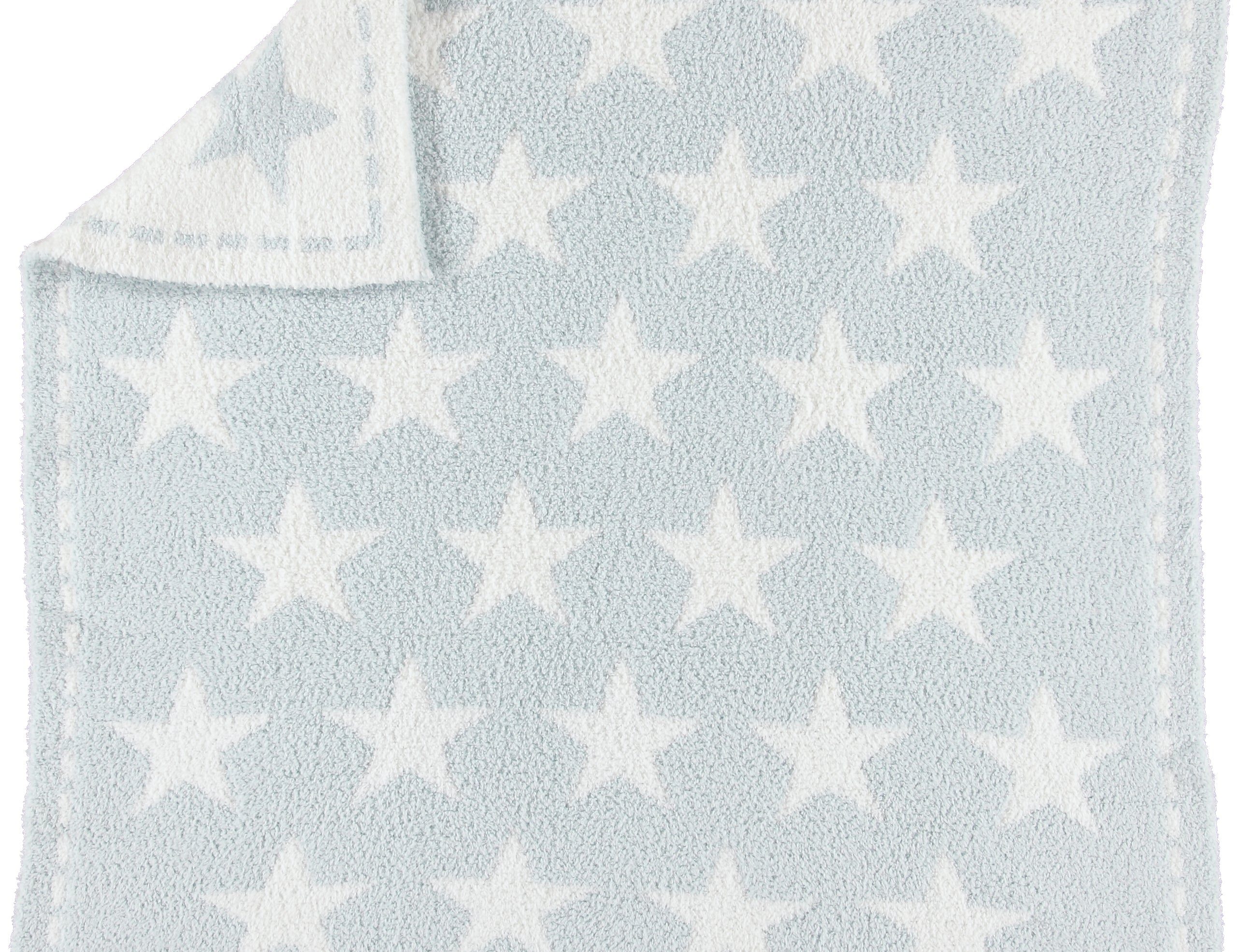 Barefoot Dreams CozyChic Dream Receiving Blanket in Stars, a light blue knit blanket with white stars