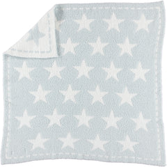 Barefoot Dreams CozyChic Dream Receiving Blanket in Stars, a light blue knit blanket with white stars