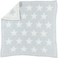 Barefoot Dreams CozyChic Dream Receiving Blanket in Stars, a light blue knit blanket with white stars