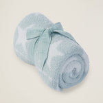 Barefoot Dreams CozyChic Dream Receiving Blanket in Stars rolled and tied with a ribbon